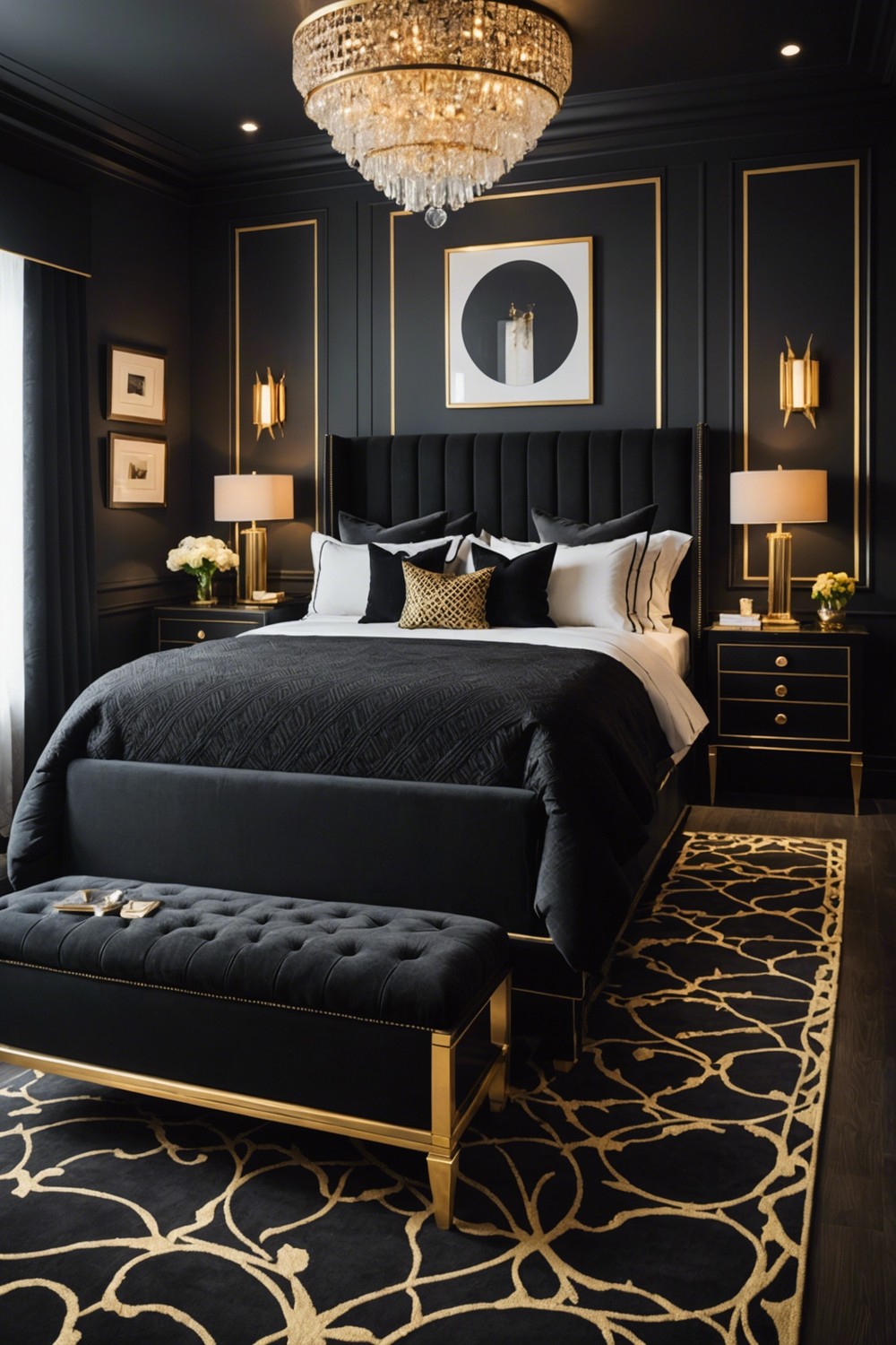 Gold-trimmed Black Furniture Ensemble