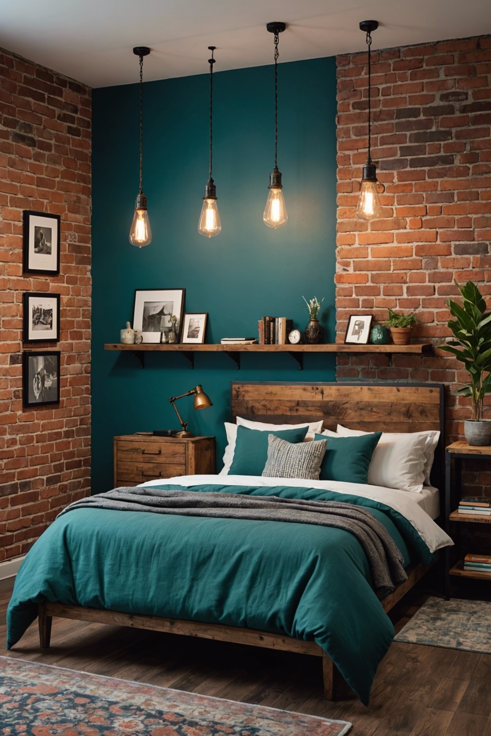Industrial Chic: Teal with Exposed Brick