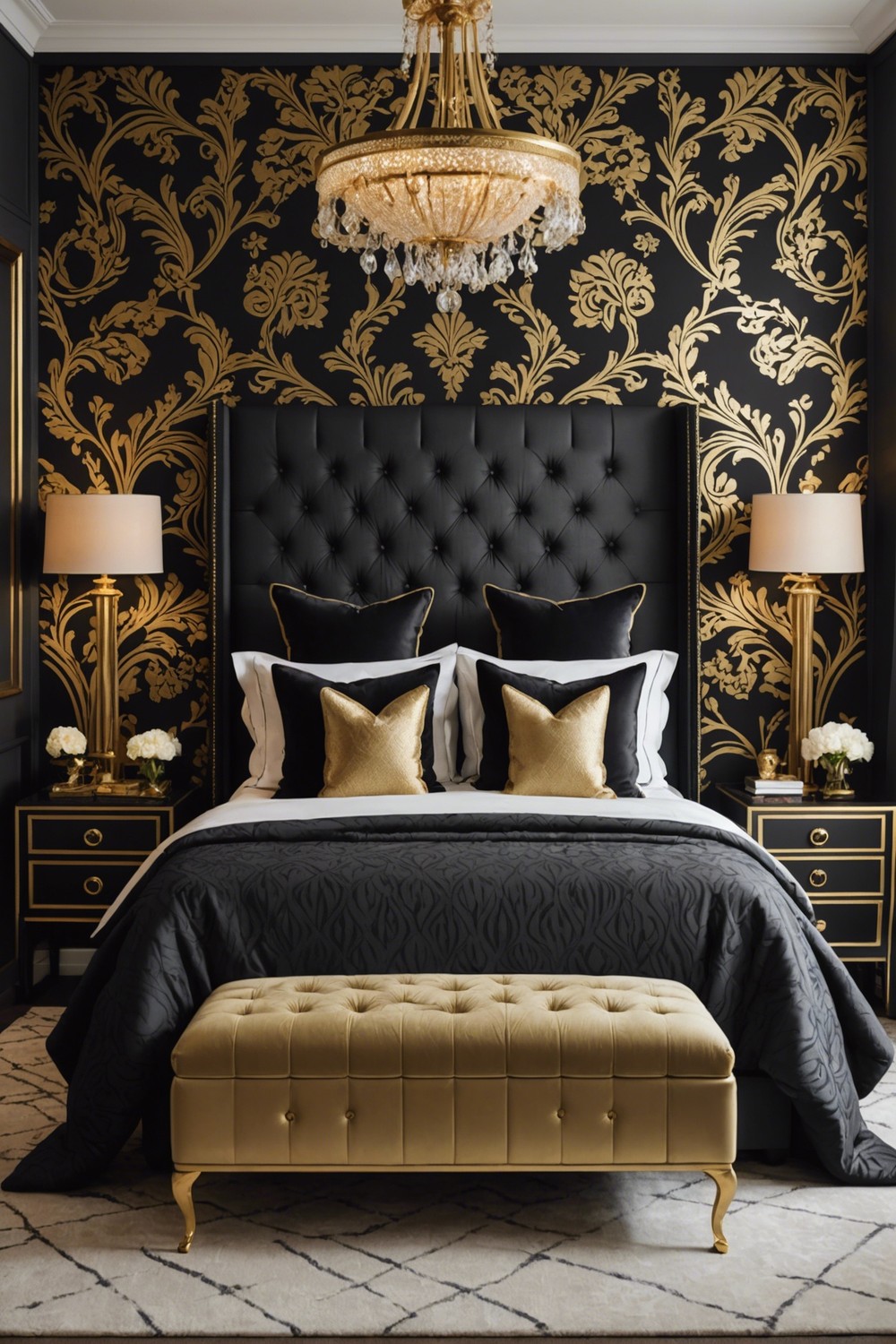 Luxe Black and Gold Patterned Wallpaper