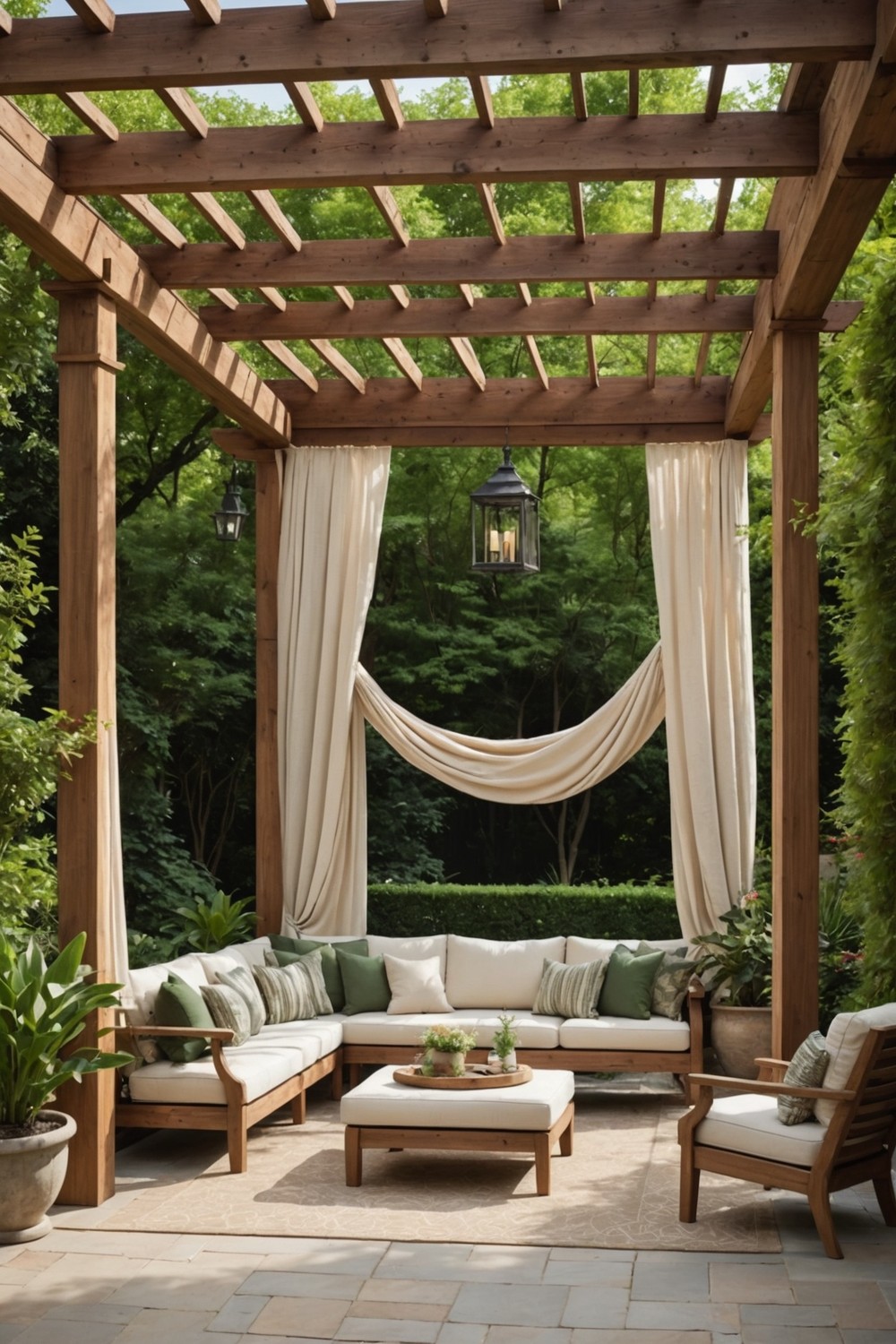Luxe Pergola with Canvas Canopy and Pillows