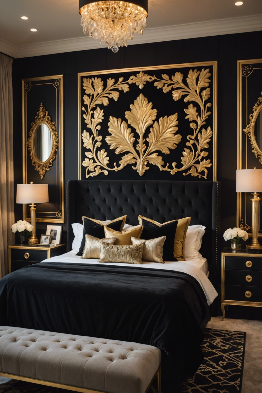 Luxurious Black and Gold Accent Wall
