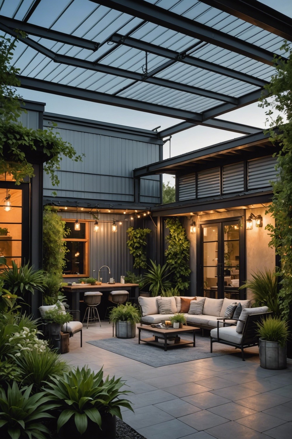 Metal Patio Roof with Industrial Feel