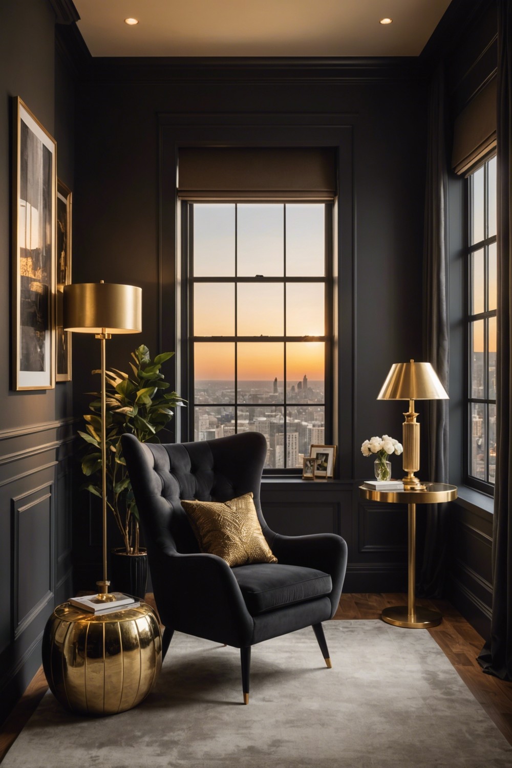 Modern Black and Gold Accent Chairs