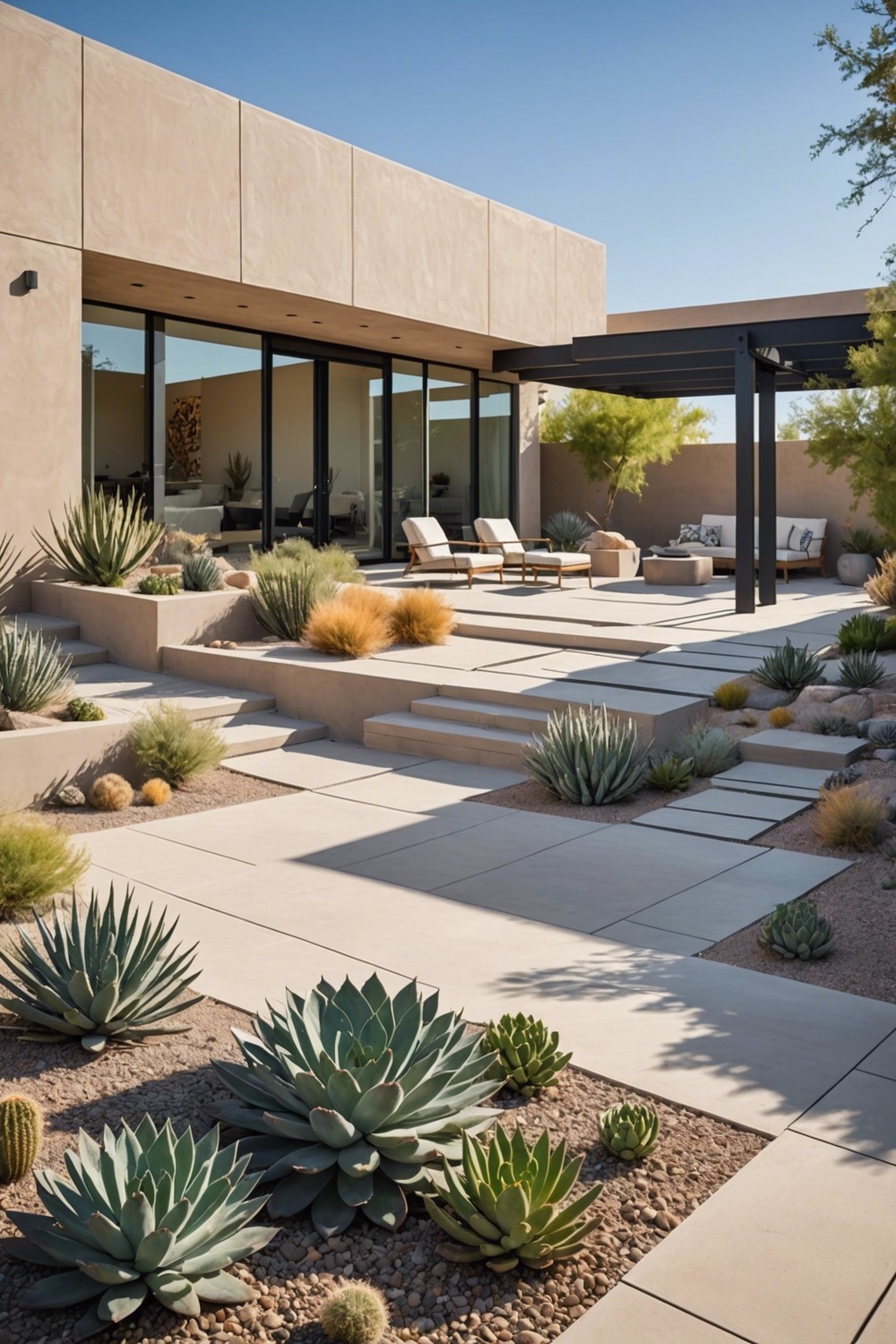 Modern Desert Landscaping with Sleek Lines and Shapes