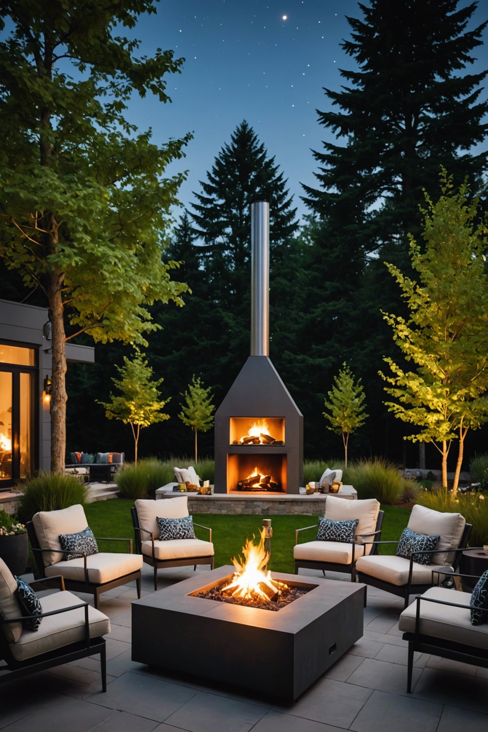 Modern Outdoor Fireplace with Steel Frame