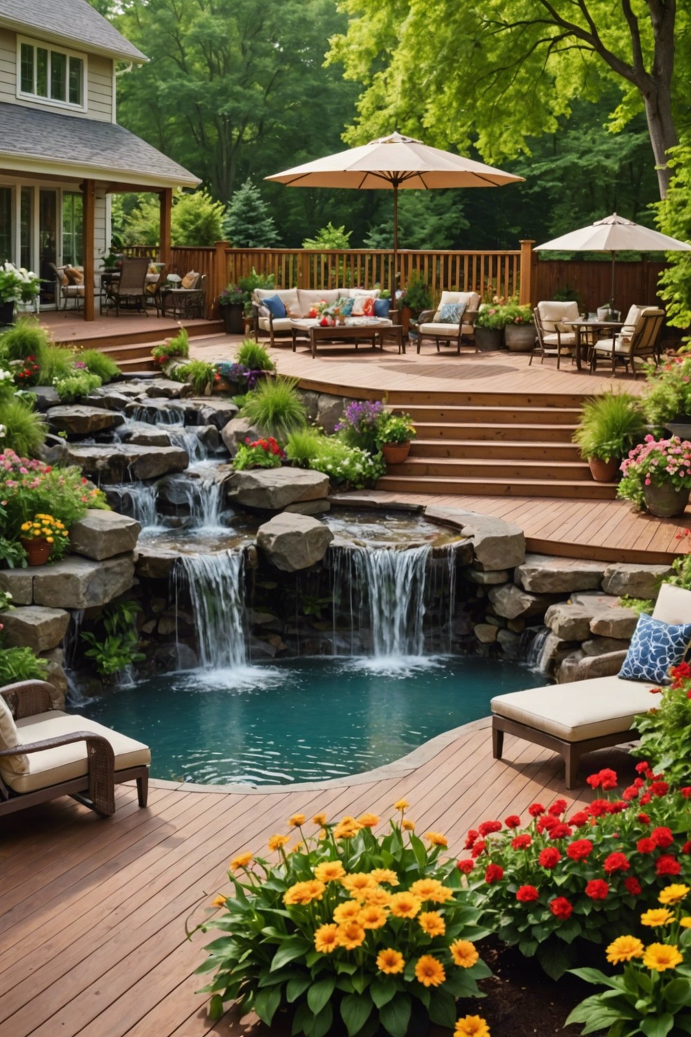 Multi-Level Deck with Waterfall Feature