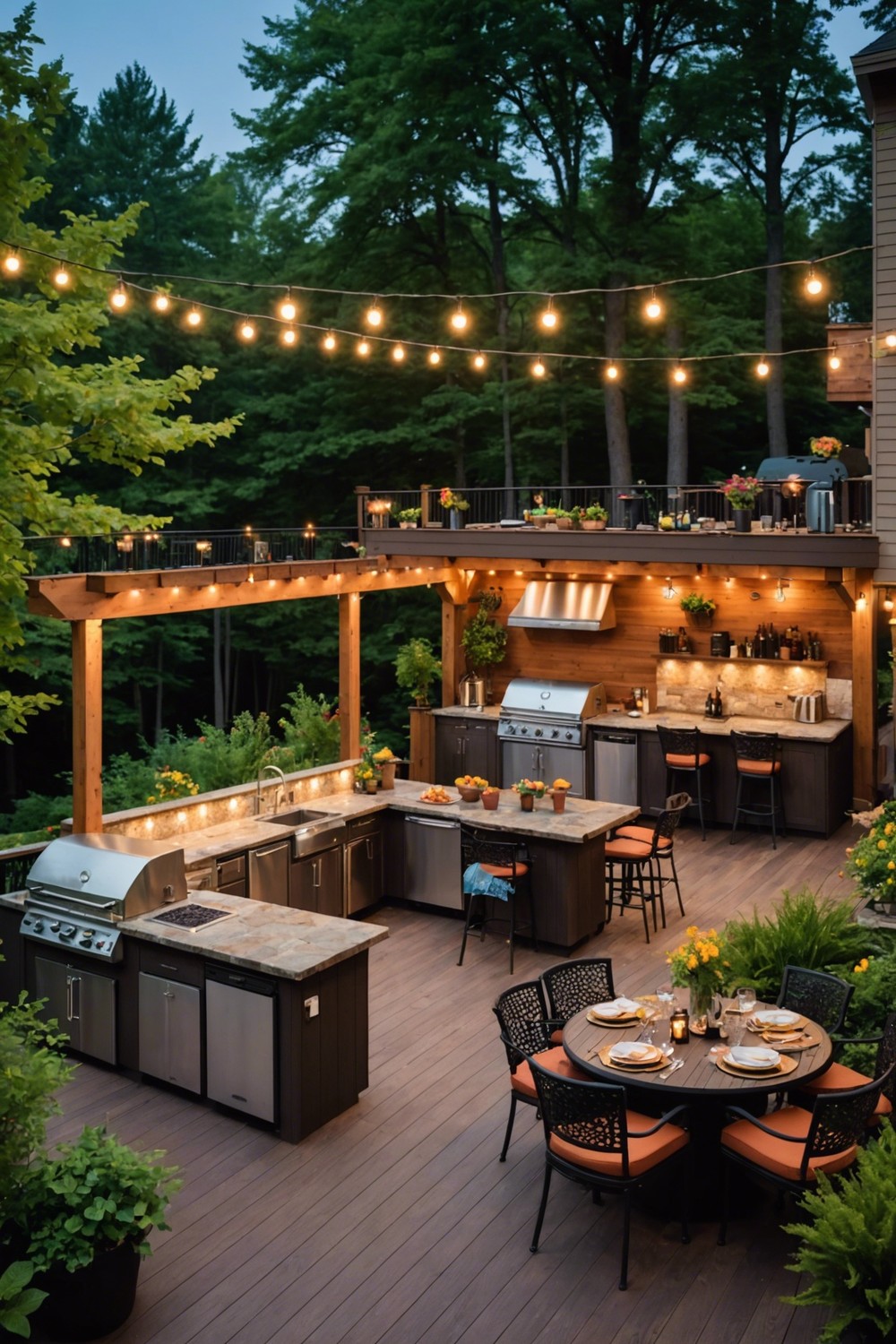 Multi-Tiered Deck with Outdoor Kitchen