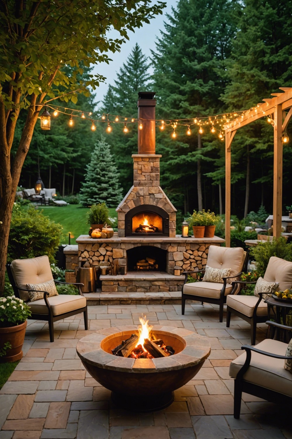 Outdoor Fireplace with Copper Chiminea