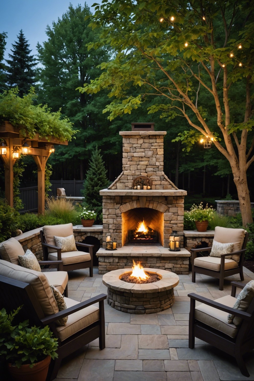 Outdoor Fireplace with Natural Stone Hearth