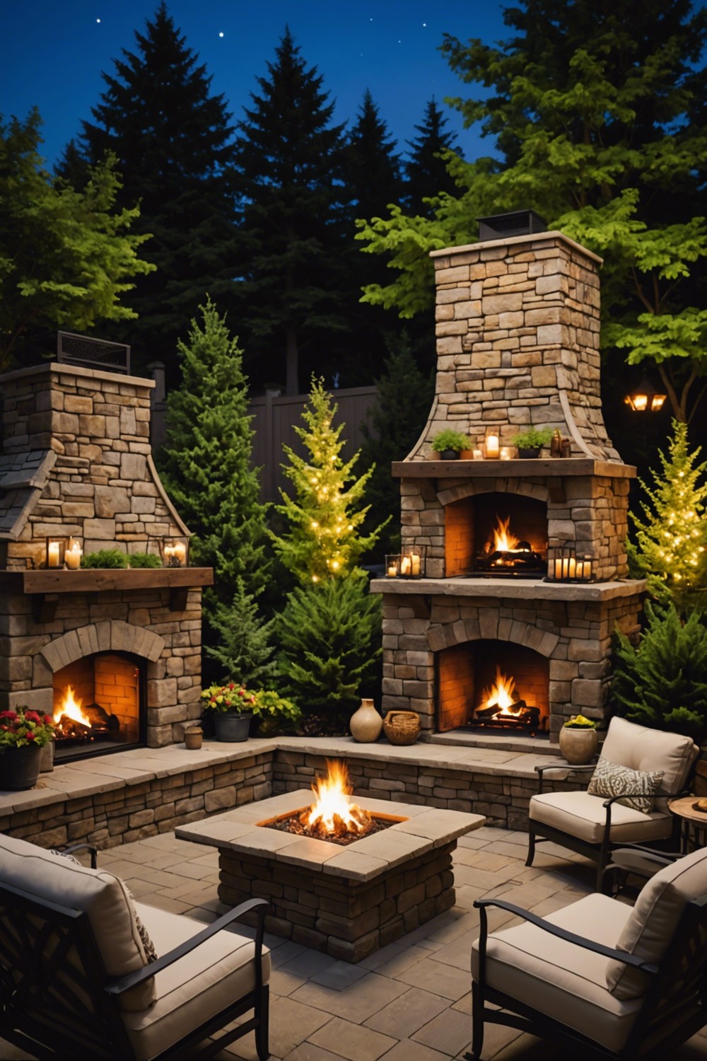 Outdoor Fireplace with Stacked Stone Walls
