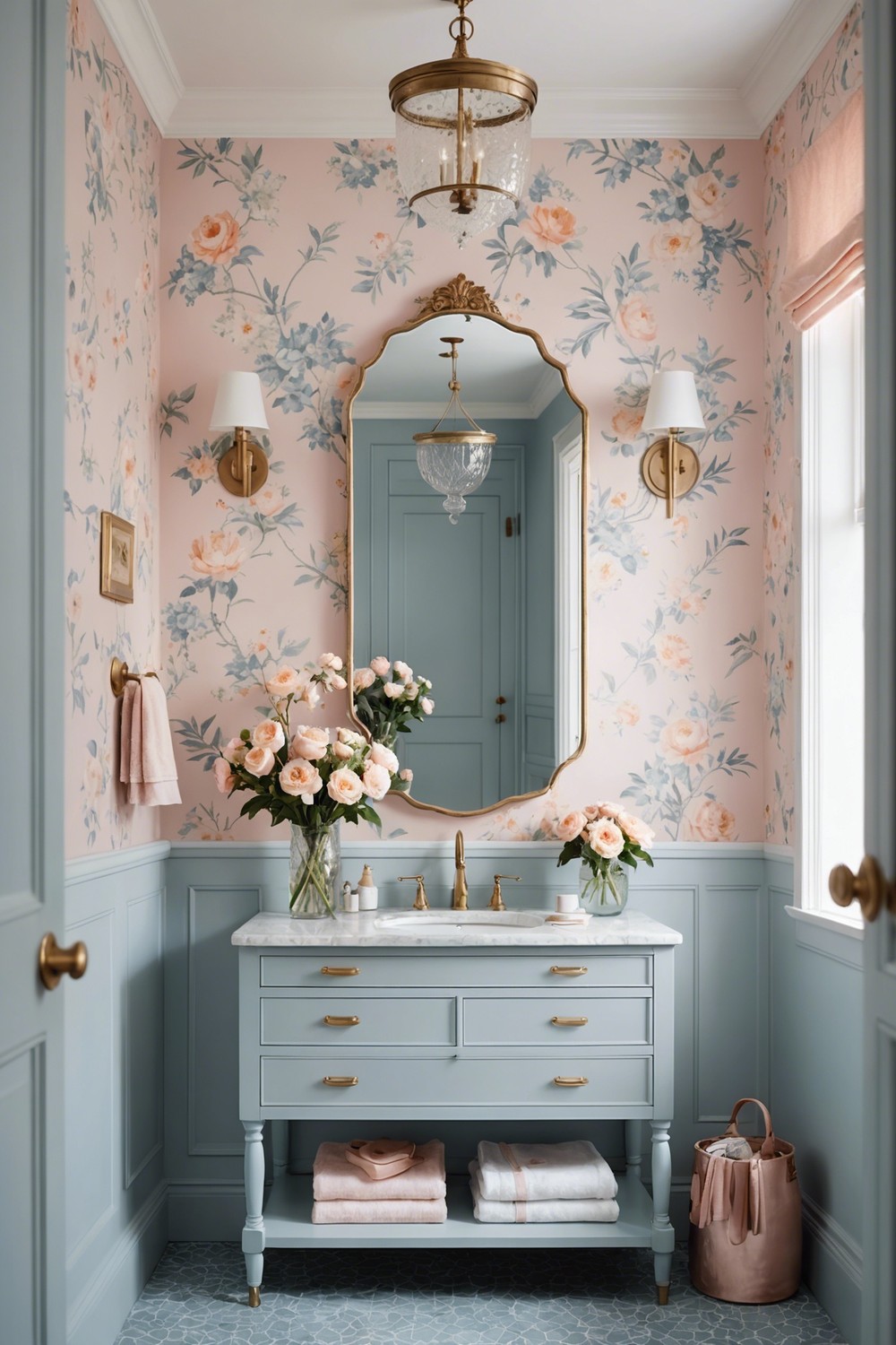 Pastel Paradise: Soft Hued Bathroom Wallpaper Designs