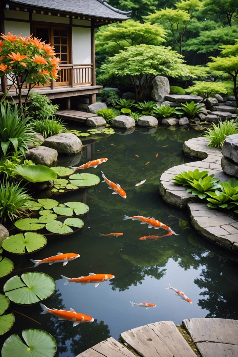 Peaceful Pond and Koi Fish