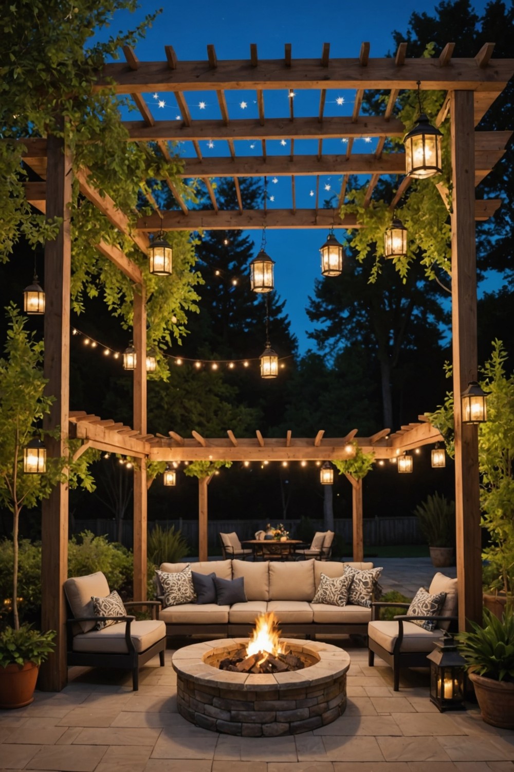 Pergola with Fire Pit and Seating Area