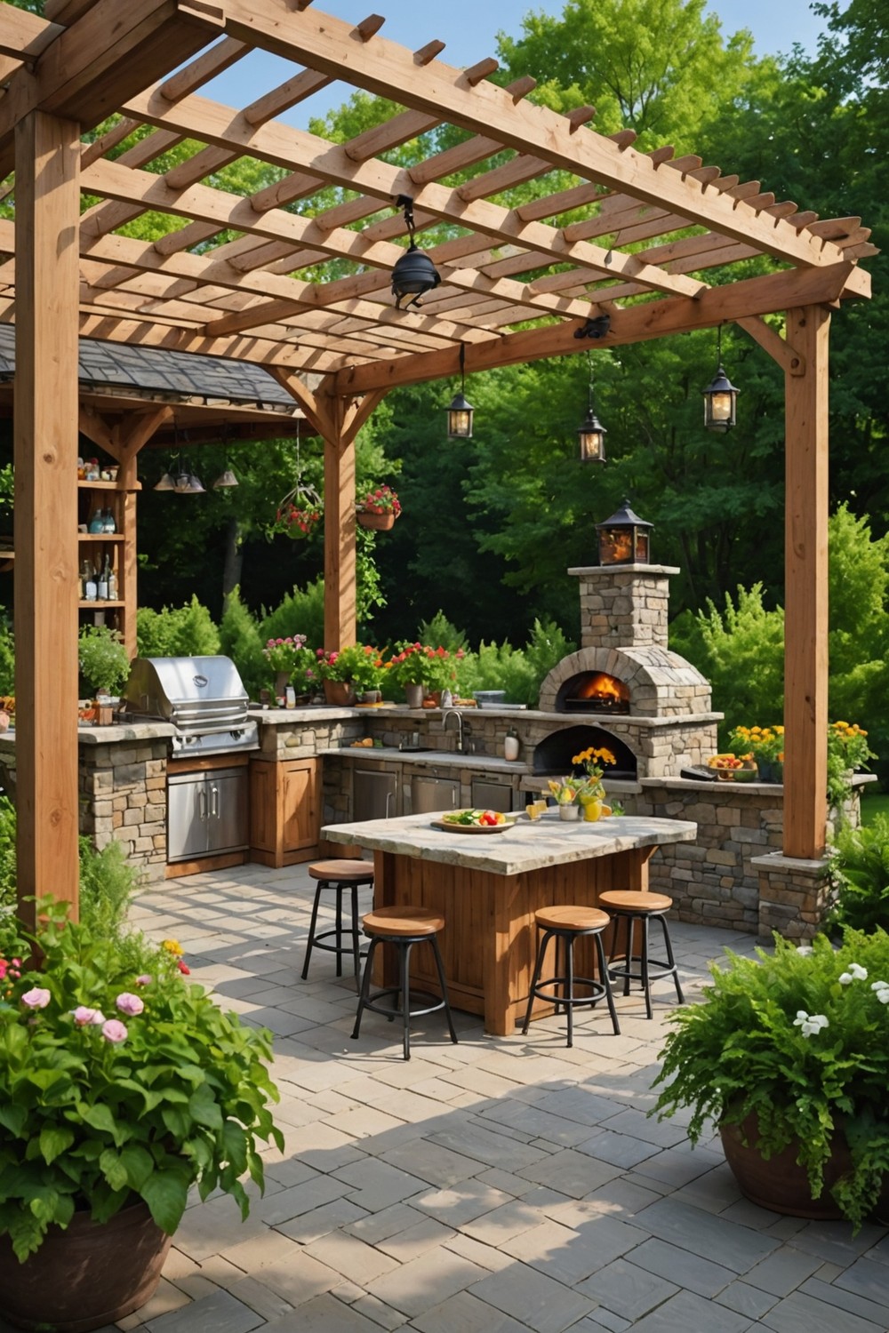 Pergola with Outdoor Kitchen and Bar