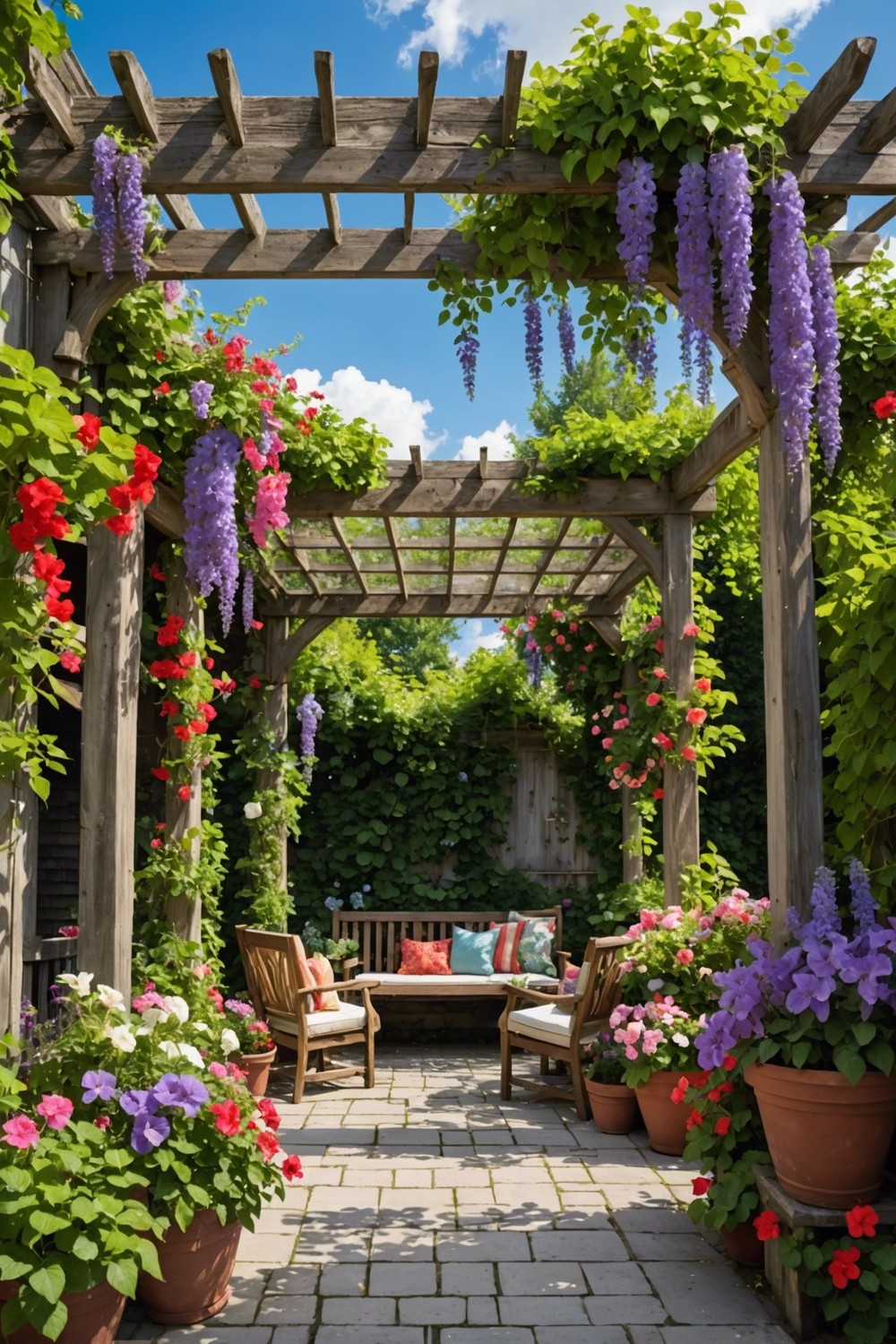 Pergola with Vines and Flowers