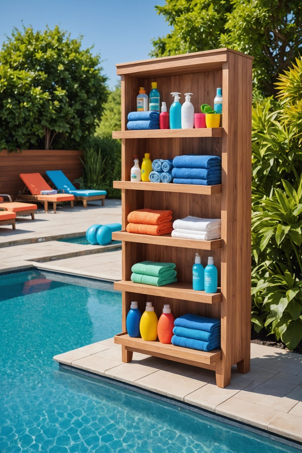 Poolside Shelving Units with Towel Bars