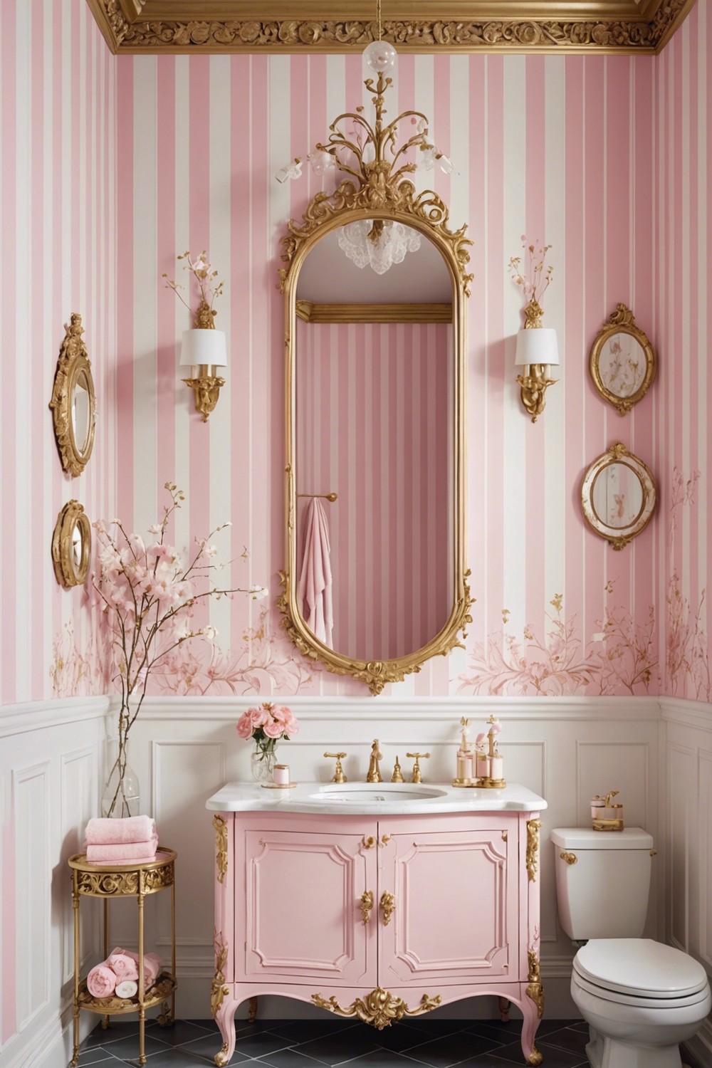 Princess Perfect: Bubblegum Pink and White Striped Bathroom Wallpaper