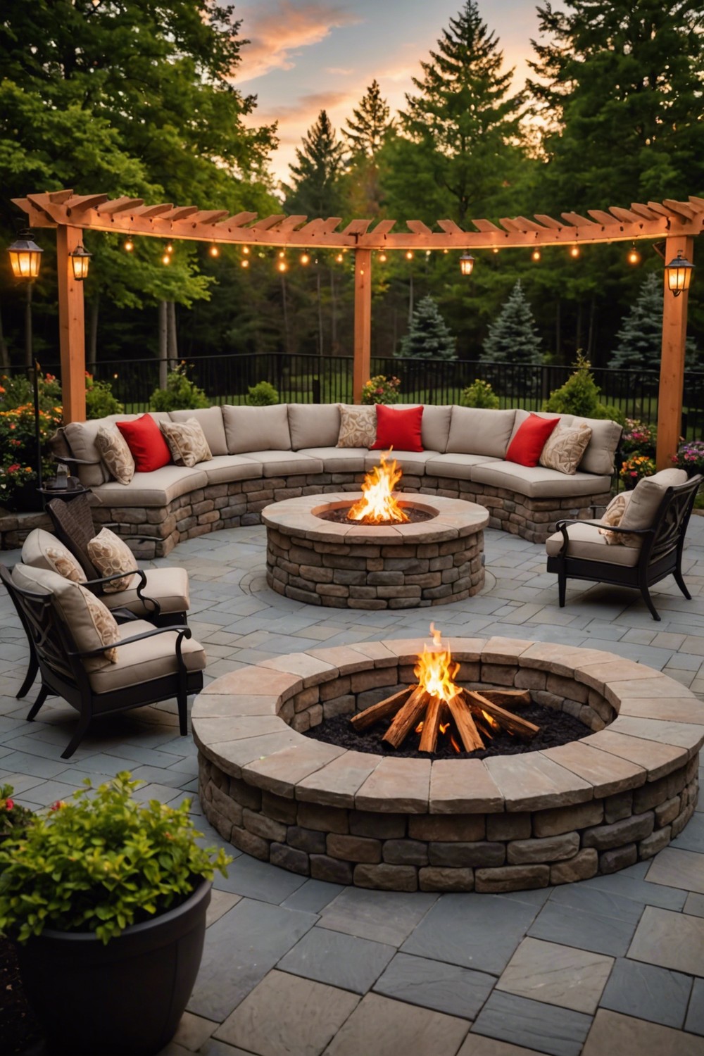 Rectangular Fire Pit with Seating Wall