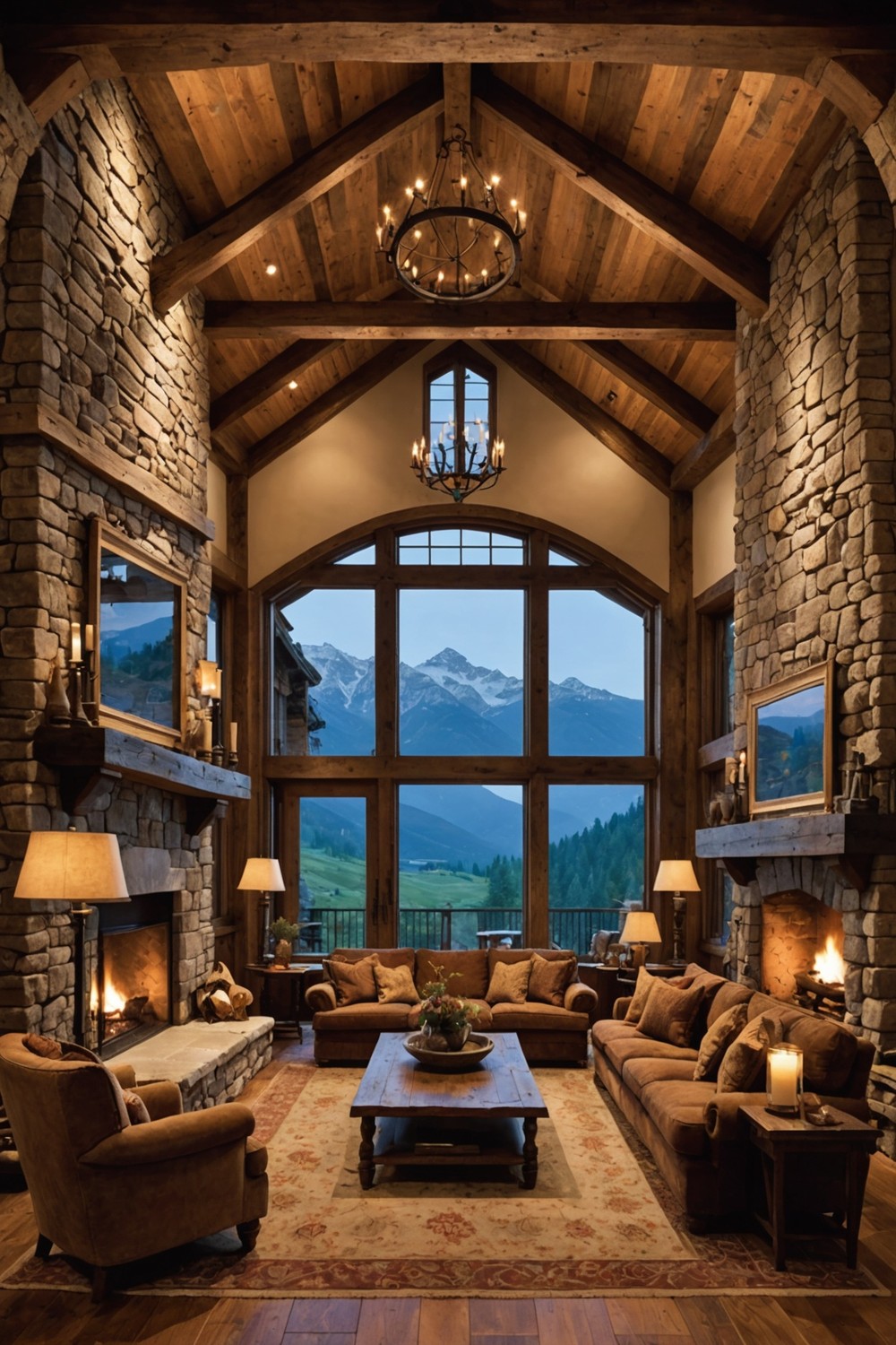 Rustic Chic Living Rooms with Stone Fireplaces