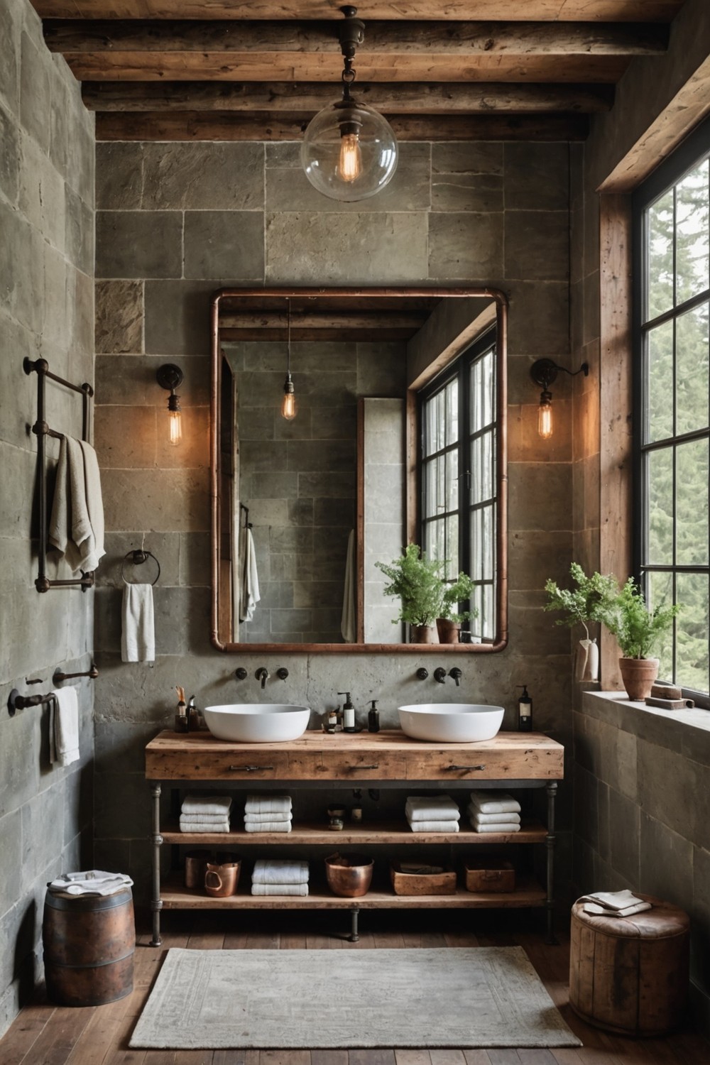 Rustic Industrial Bathroom Designs with Exposed Pipes