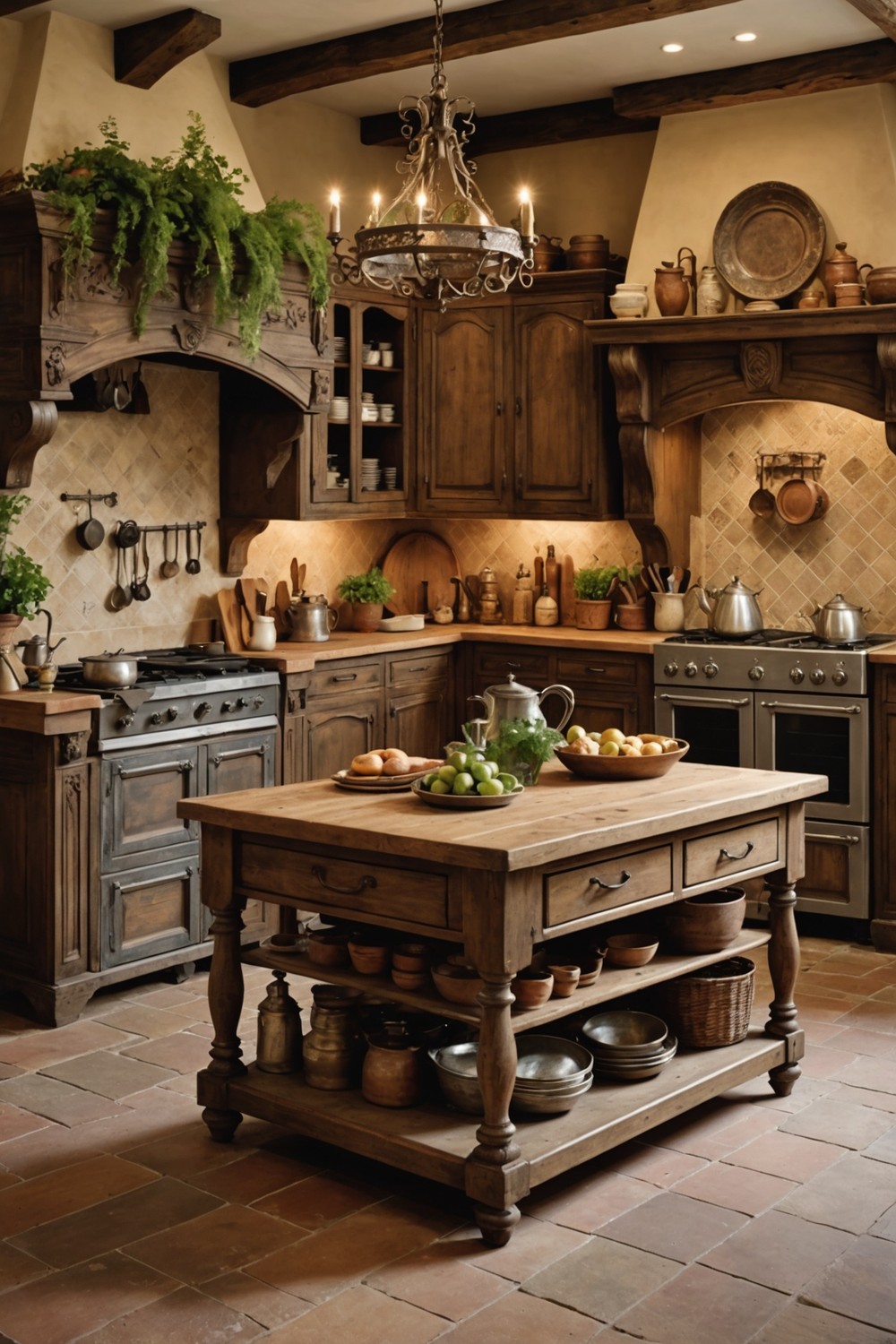 Rustic Wooden Kitchen Islands and Cart