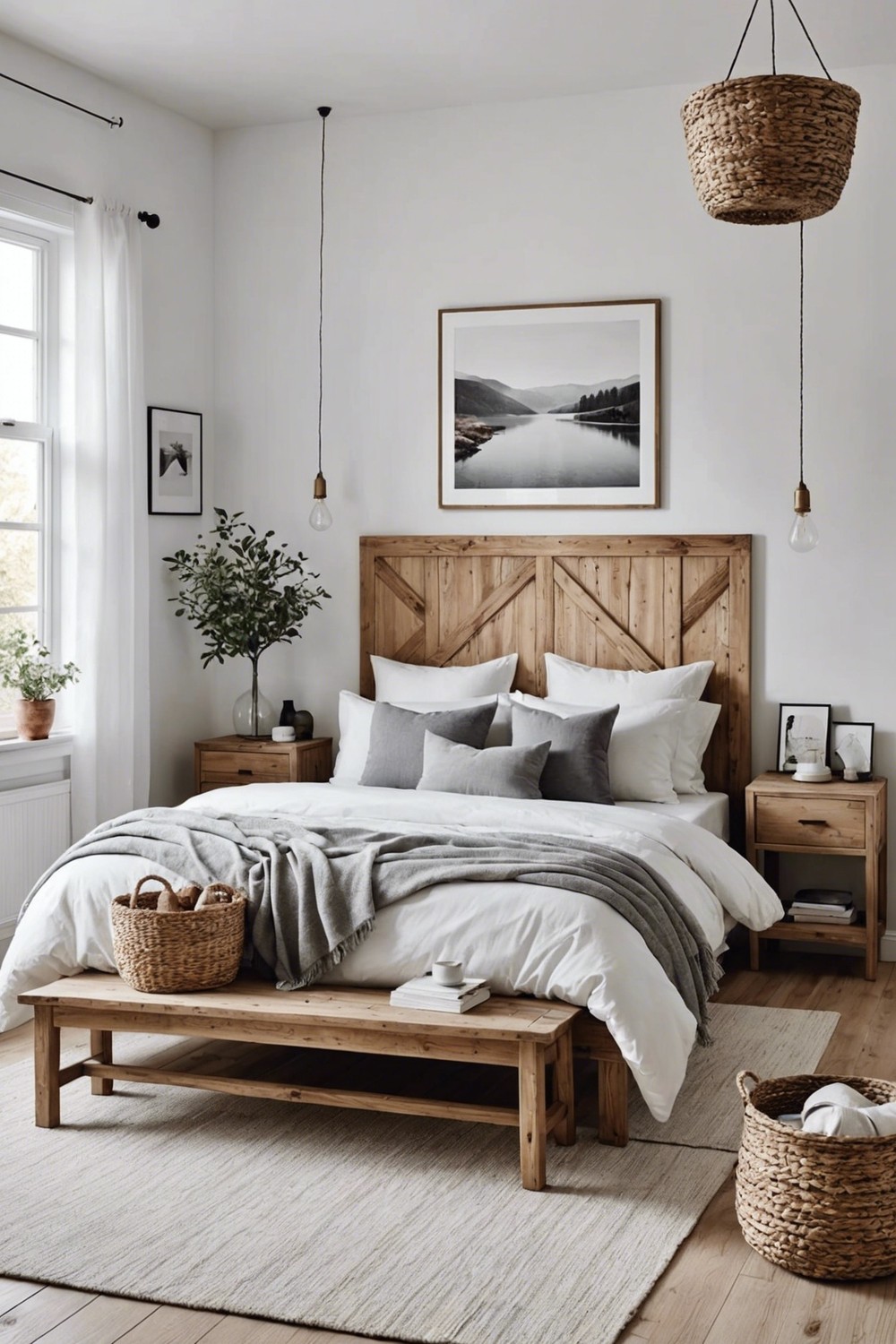Scandinavian Chic: White Bedroom with Natural Wood Accents