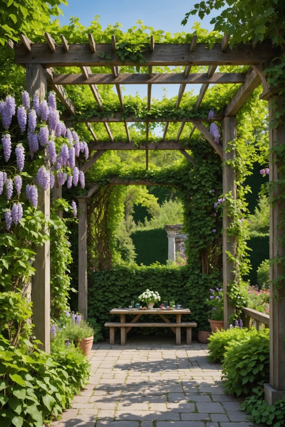 Simple Wooden Pergola with Vines