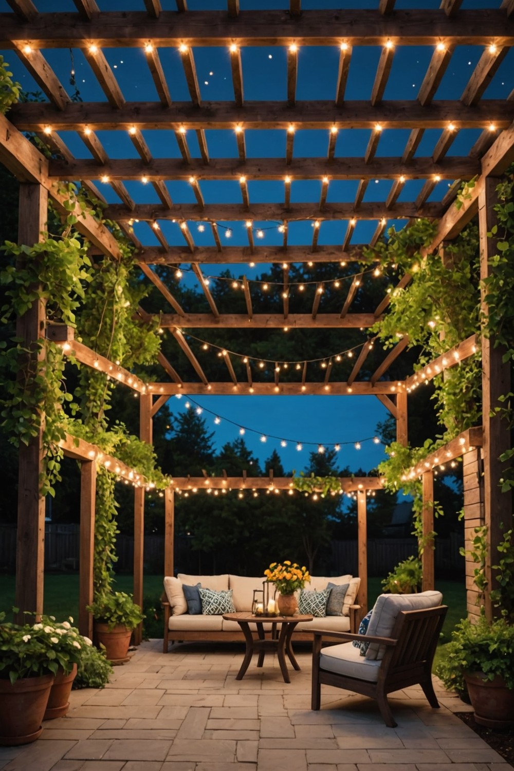 Solar-Powered Pergola with String Lights