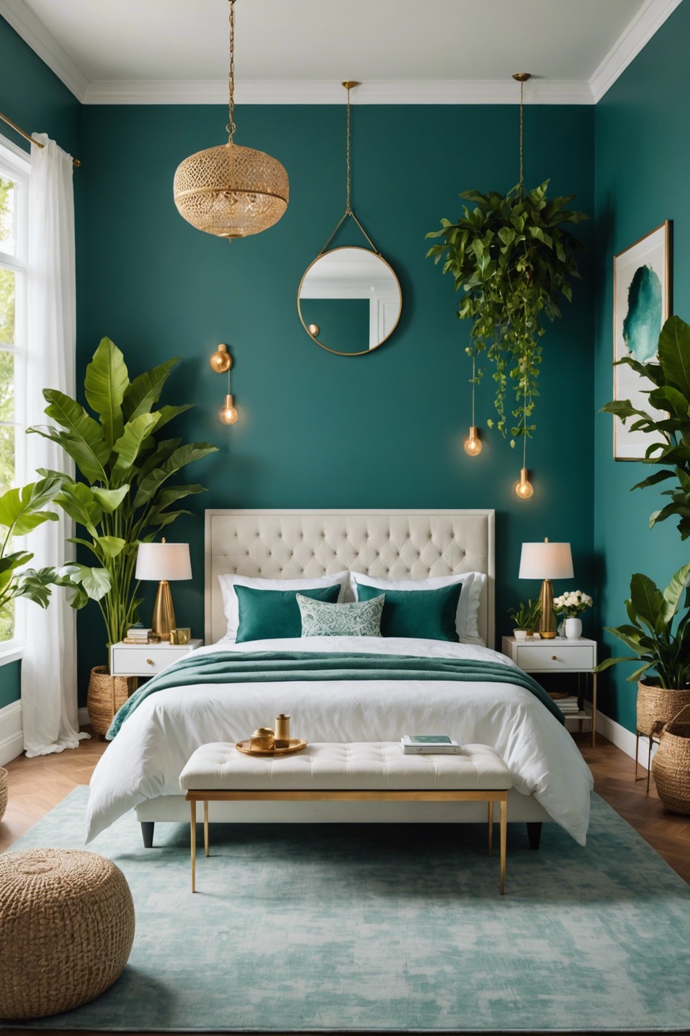 Soothing Oasis: Teal Walls with White Furniture