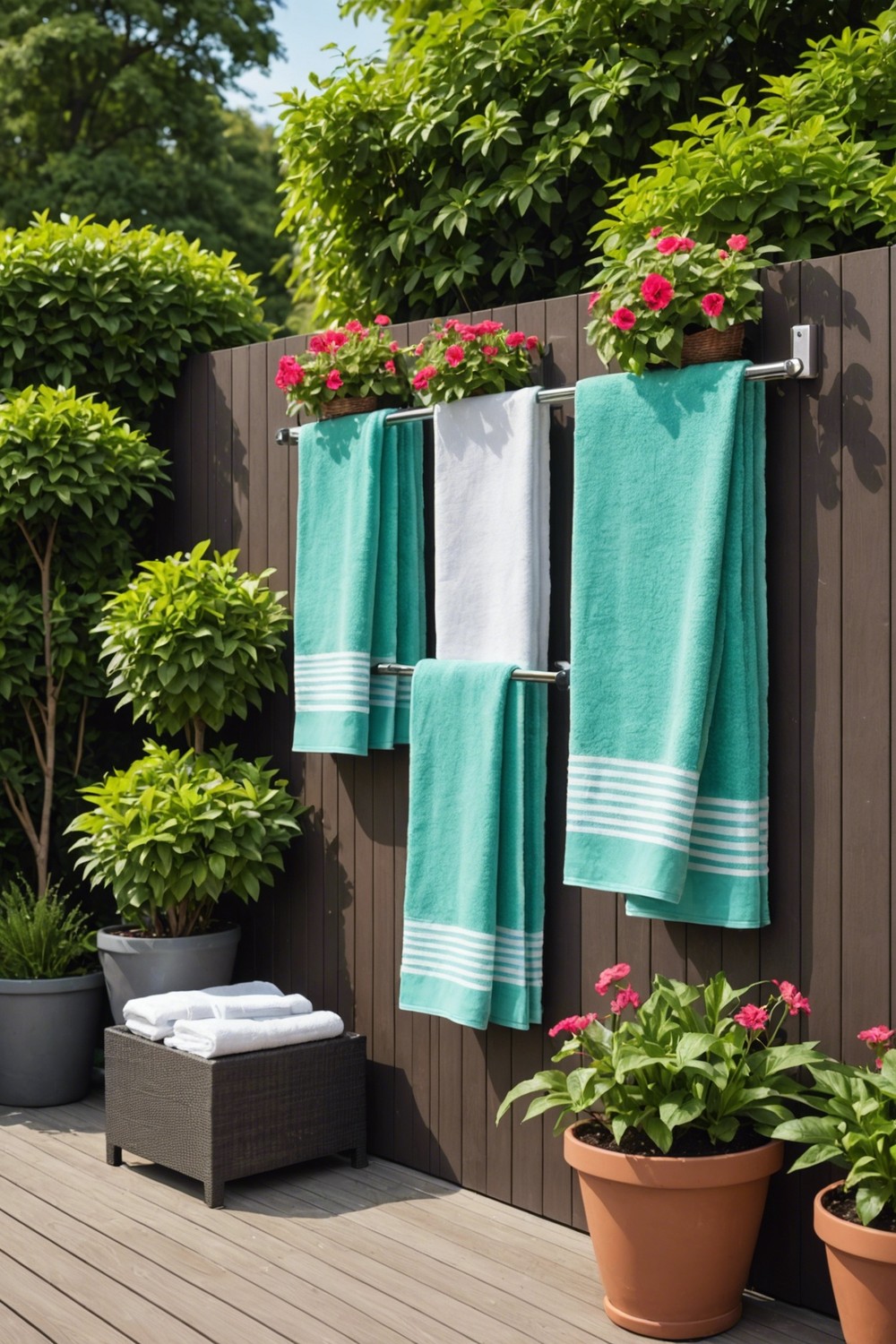 Space-Saving Towel Racks with Hanging Baskets