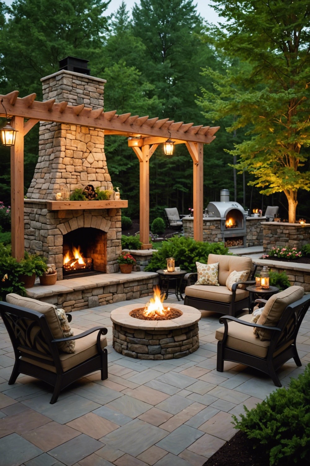 Stone Outdoor Fireplace with Gas Logs
