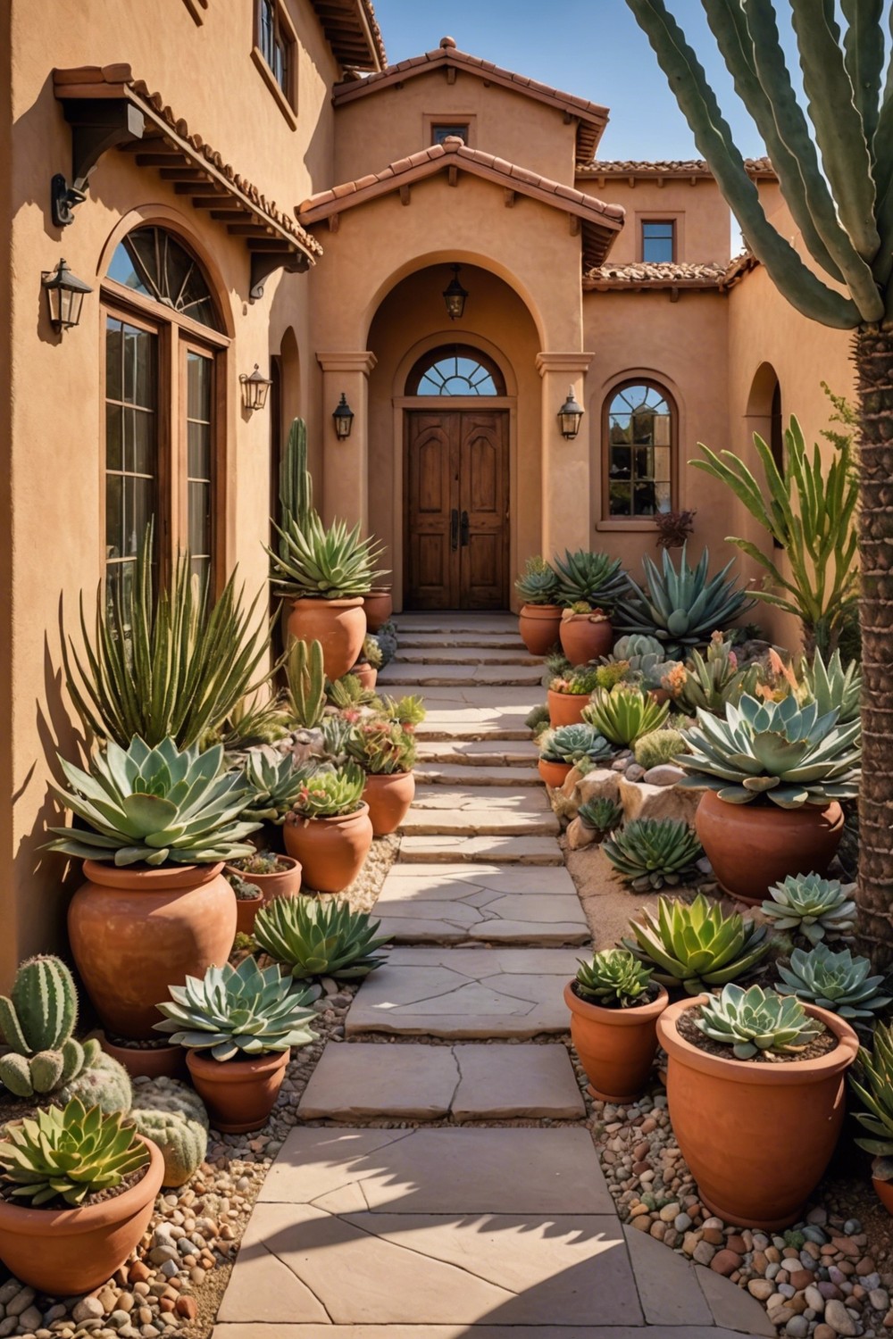 Succulent Filled Planters for a Dramatic Entrance