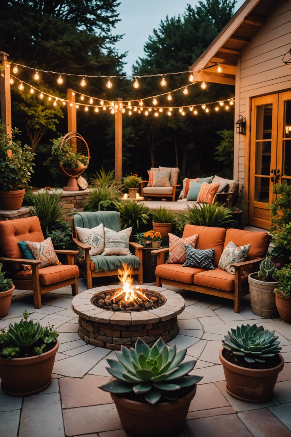 Succulent Fire Pit Areas for a Cozy Gathering Space
