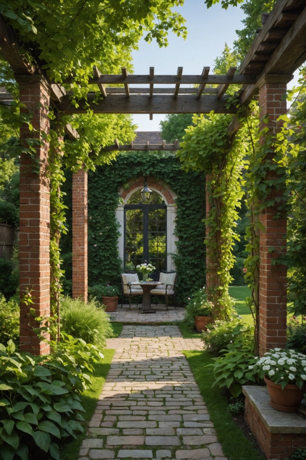 Timeless Pergola with Brick Columns