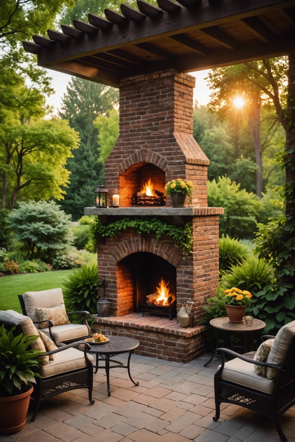 Traditional Brick Fireplace: