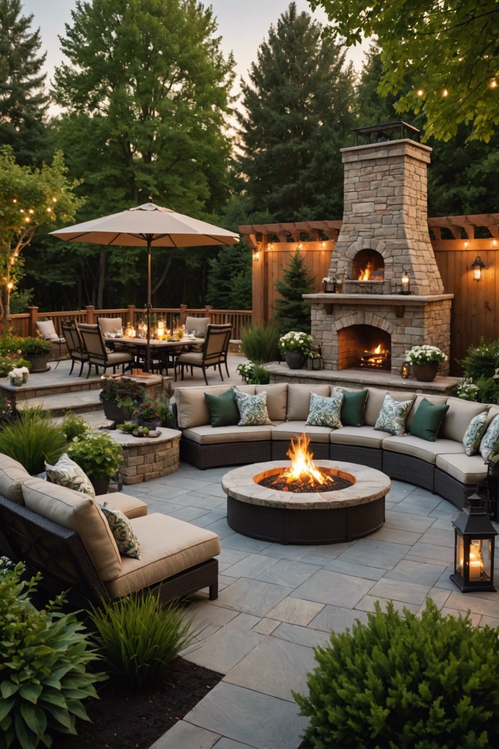 Two-Tiered Deck with Outdoor Fireplace