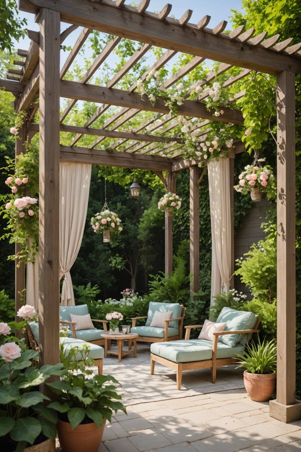 Whimsical Pergola with Fabric Canopy