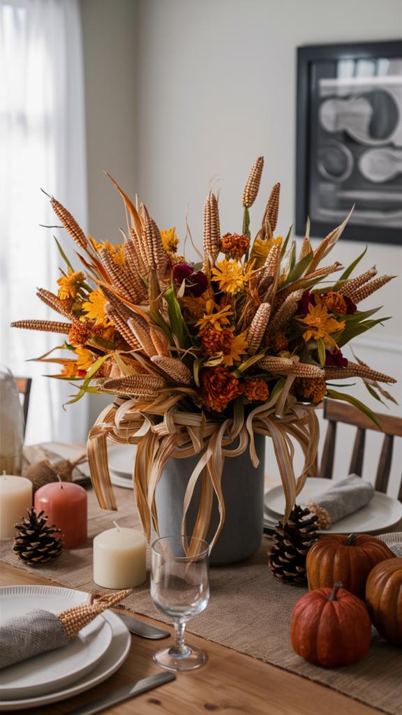 Dried Corn and Flowers as Decor