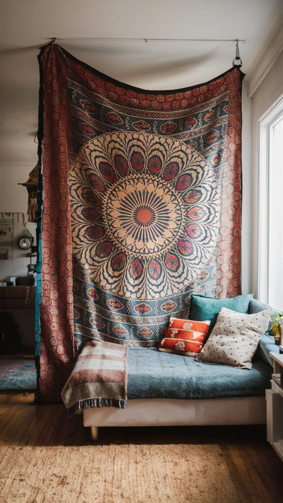 Hang a Bohemian-Inspired Tapestry as a Room Divider