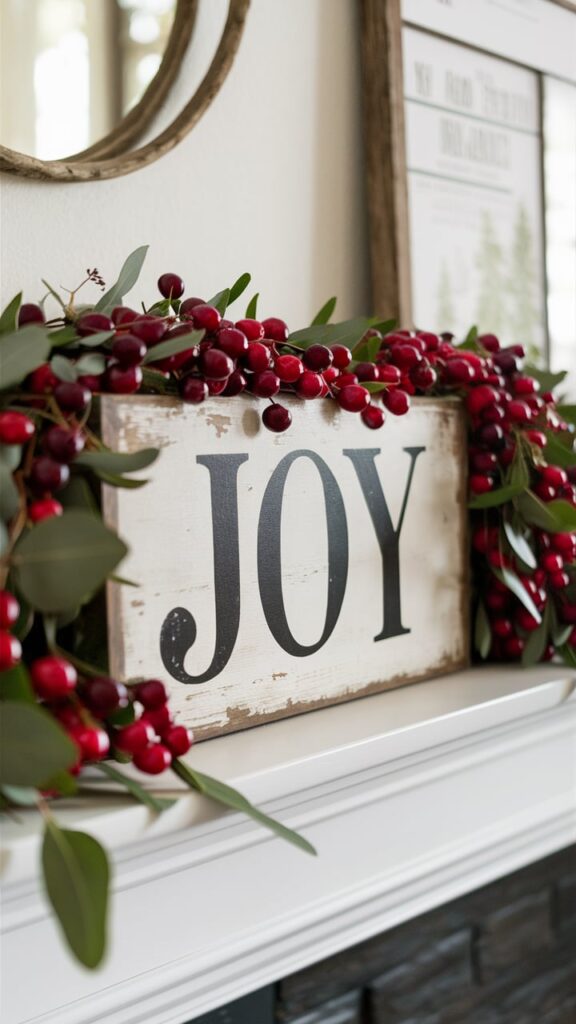 Rustic Joy Sign with Cranberry Garland