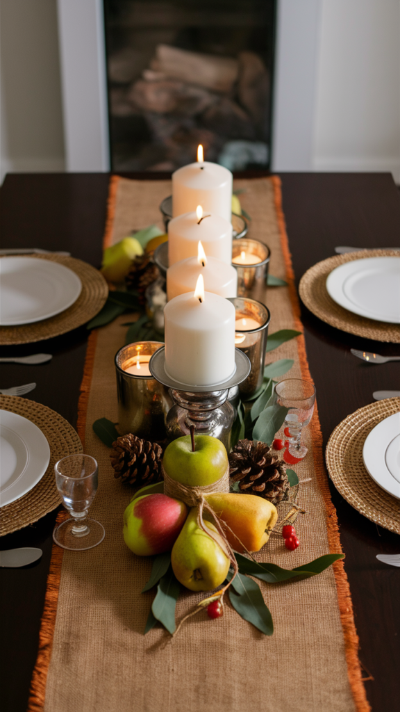 Seasonal Tablescape with Candles and Fruits