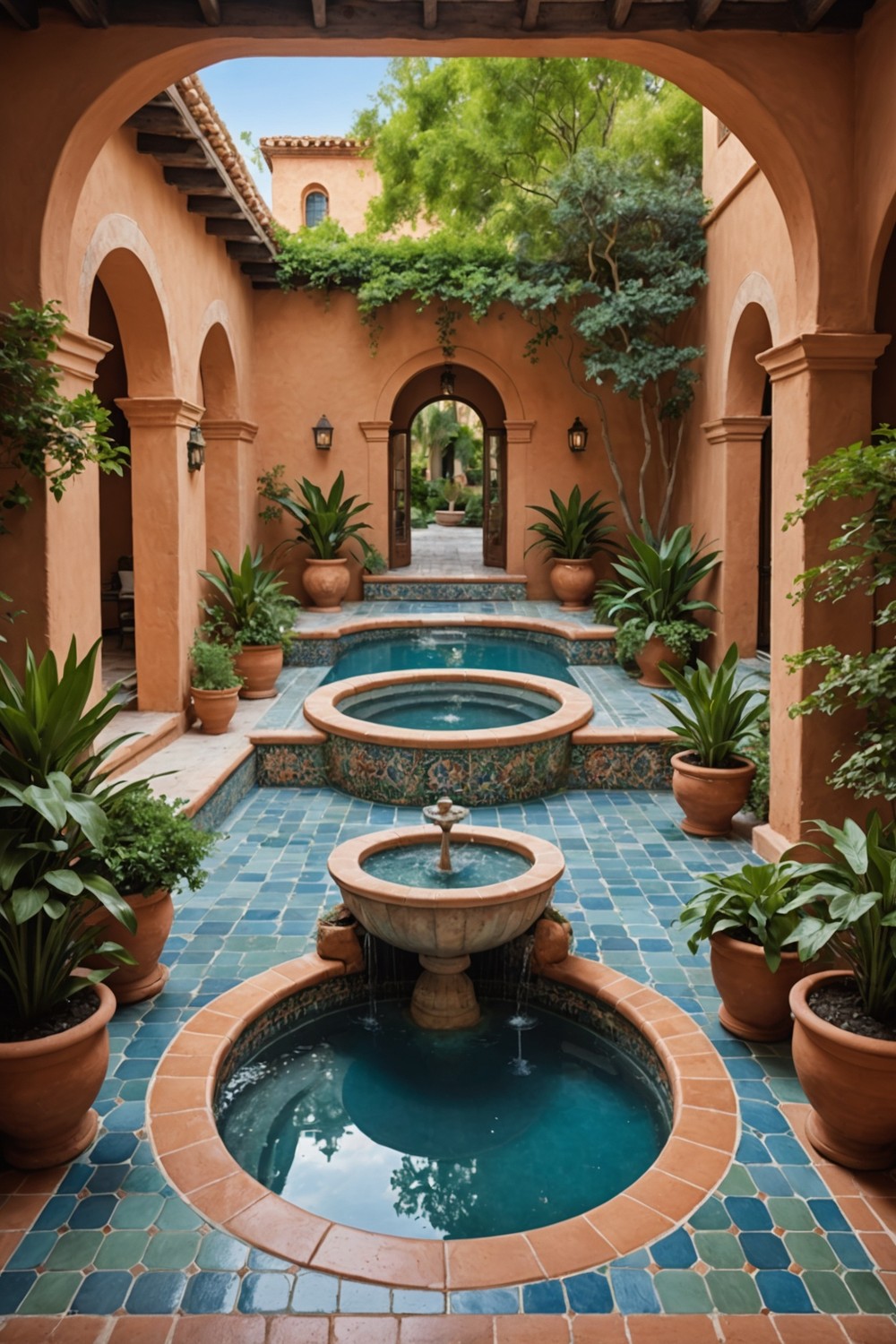 Courtyard Oasis with Mediterranean-Inspired Tiles