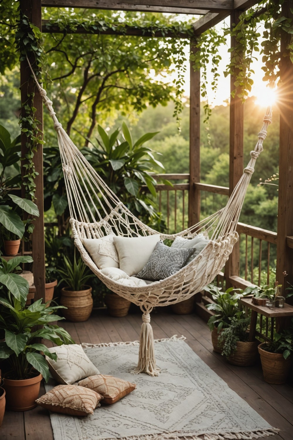 Cozy Hammock Nook with Macrame Hammock and Soft Pillows