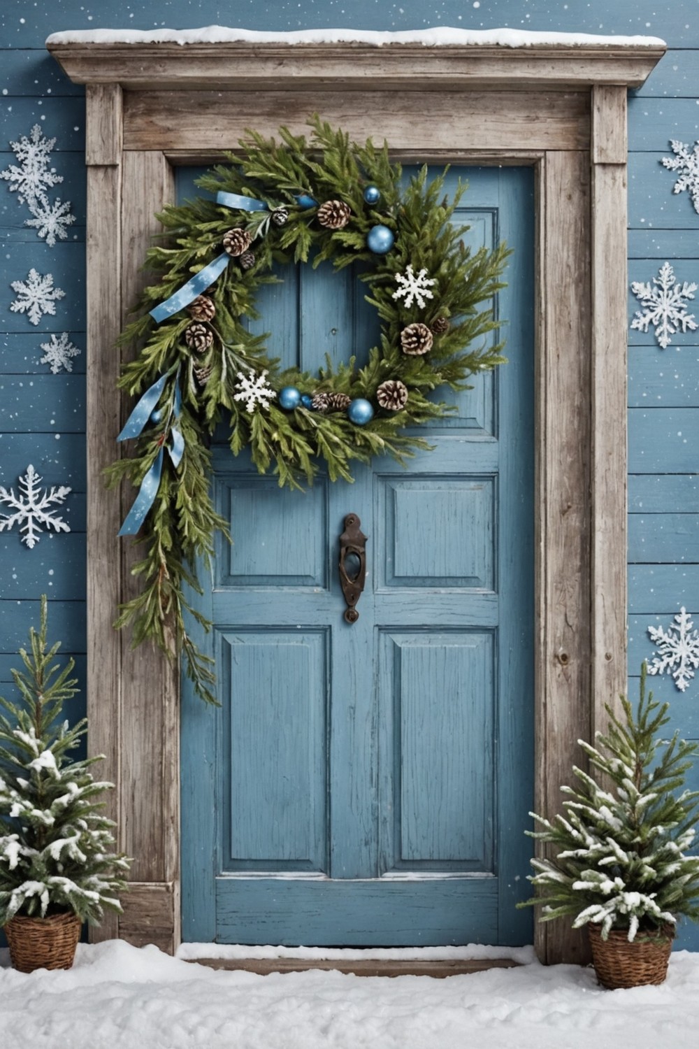 Distressed Wood and Blue Wreath