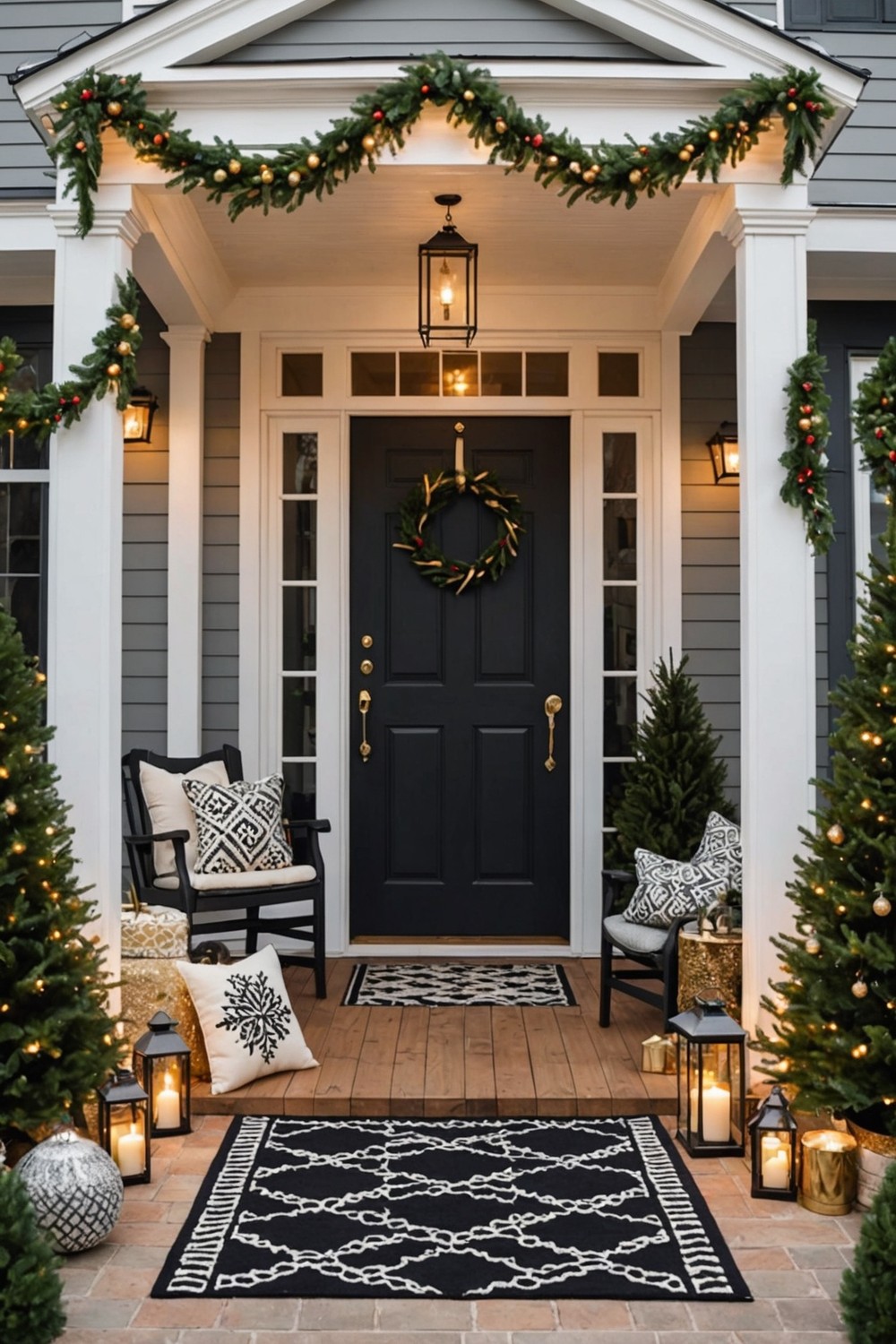 Elegant and Modern Christmas Porch with Geometric Patterns