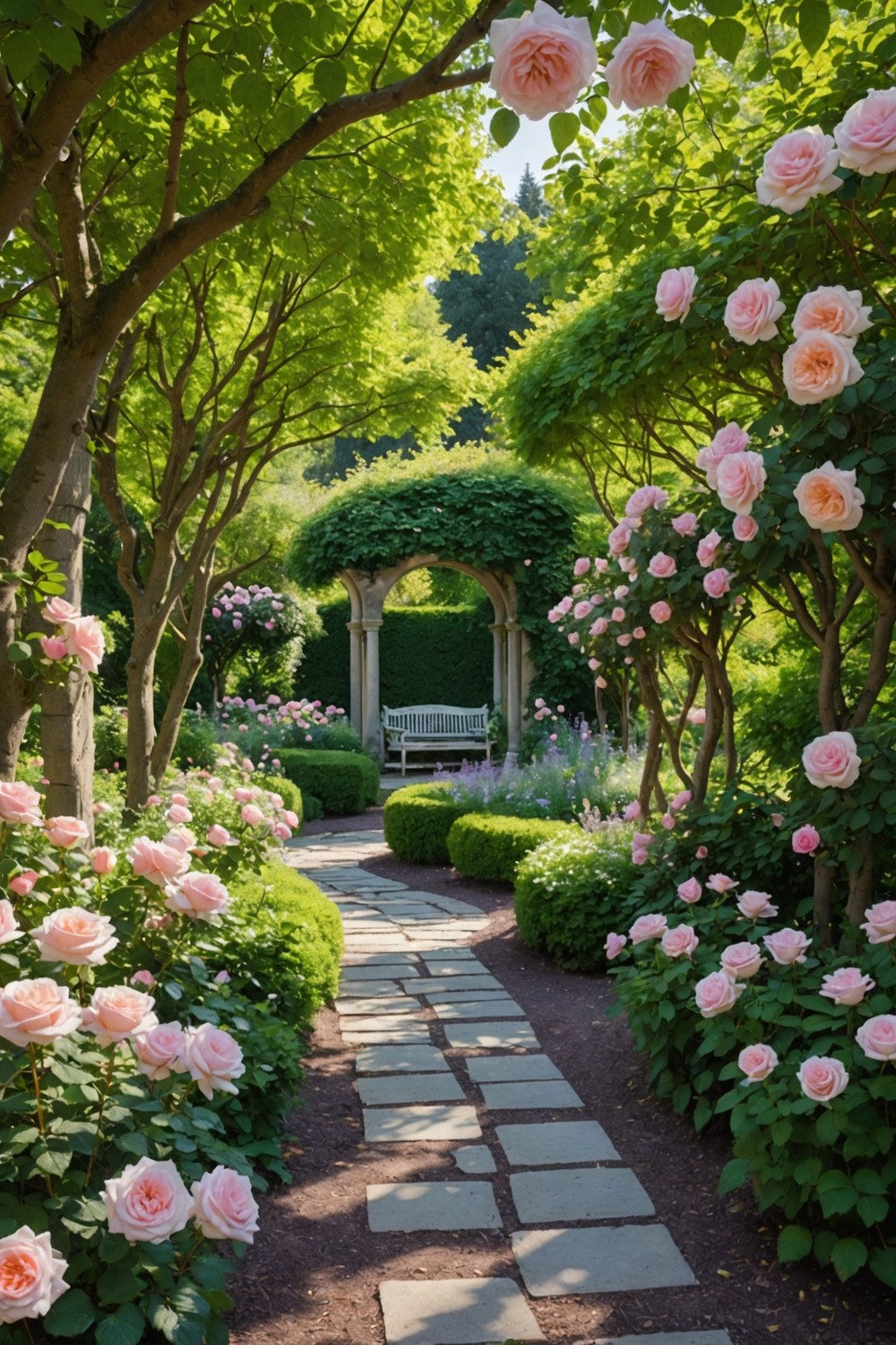 Enchanting Rose Garden with Winding Pathways