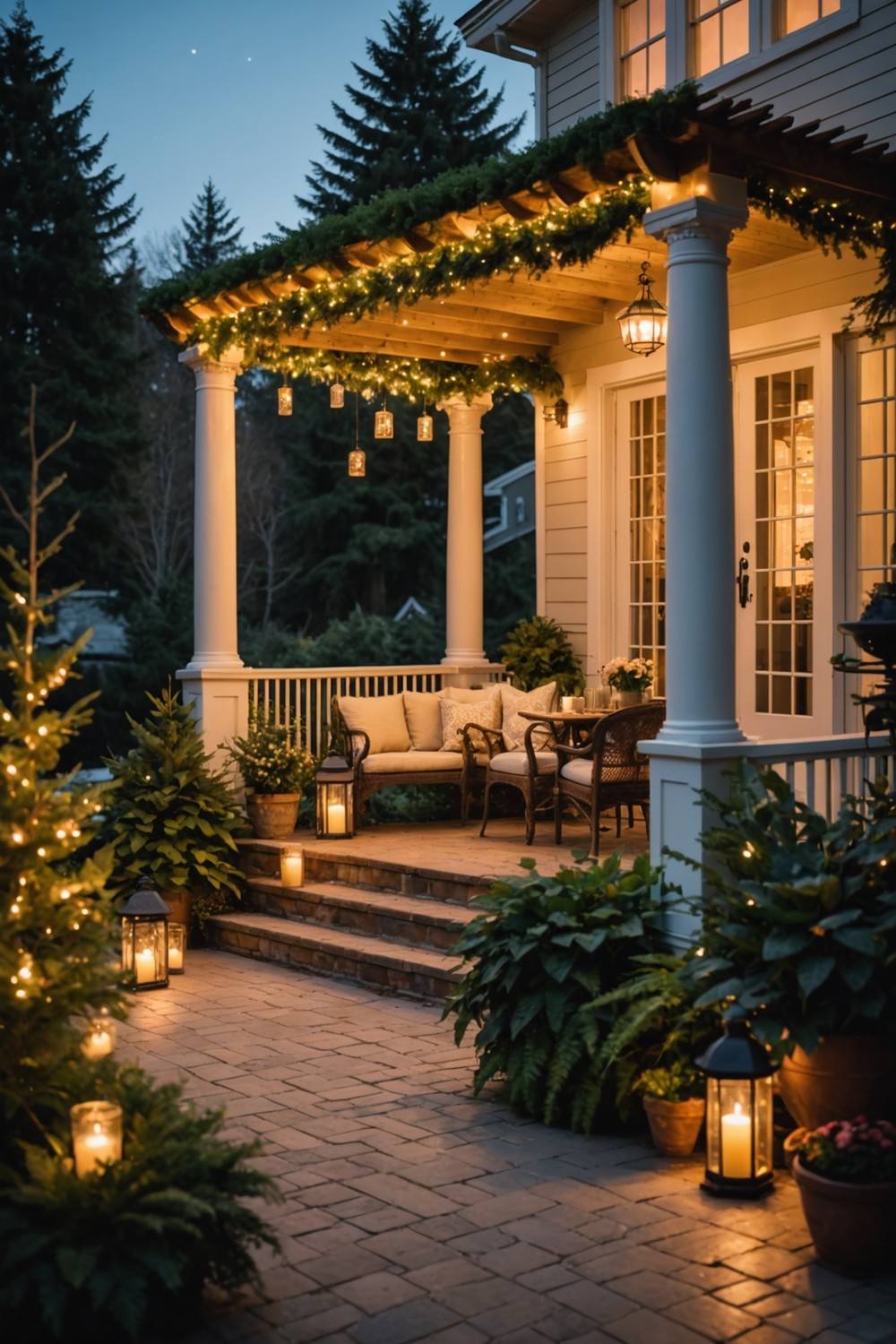 Fairy Lights Wrapped Around Pillars