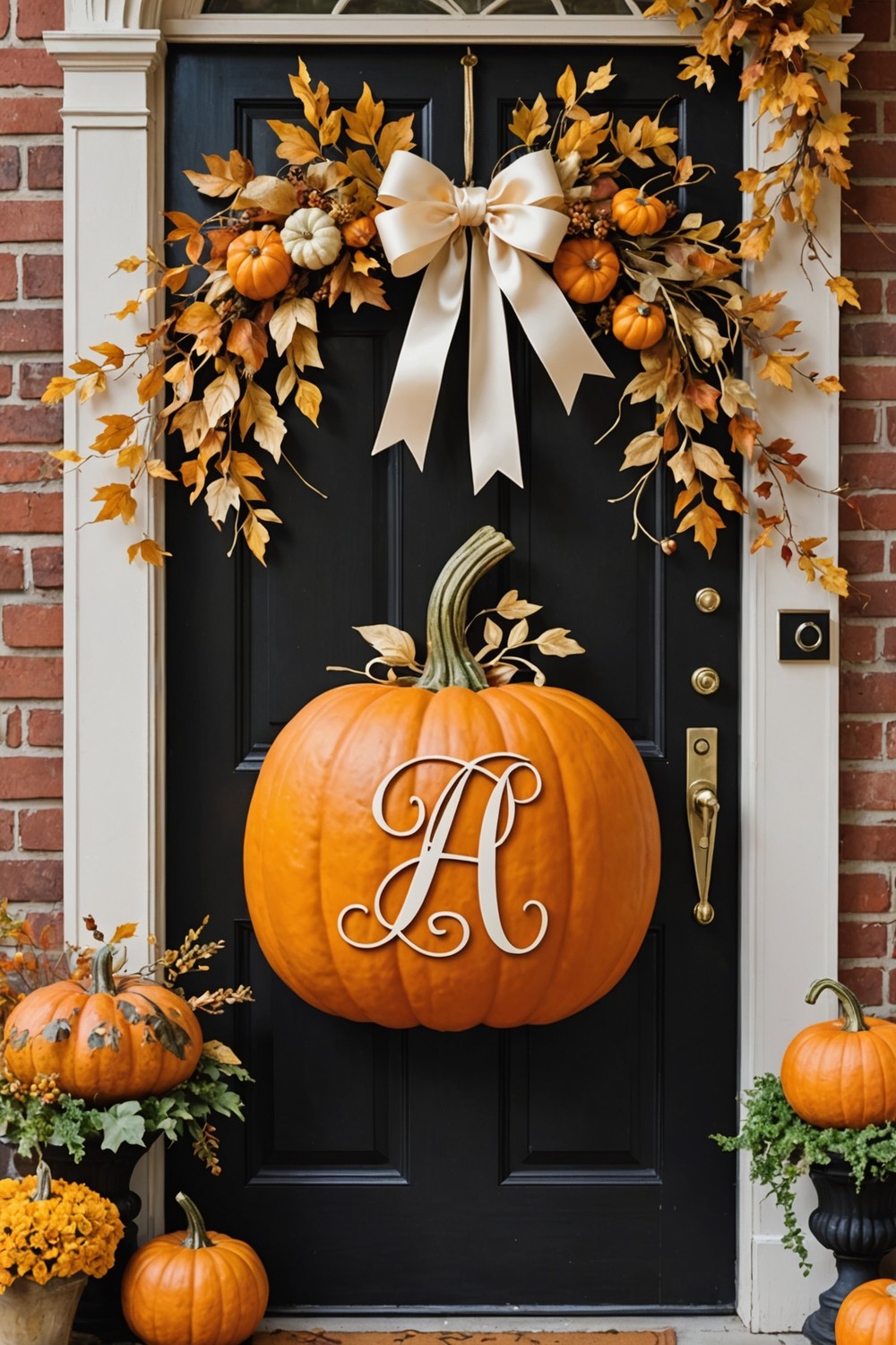 Fall-themed Monogrammed Pumpkin Door Hanger