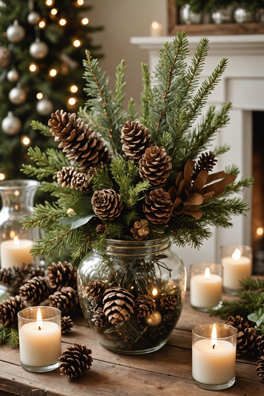 Farmhouse-Style Holiday Vase Fillers with Pinecones and Dried Flowers