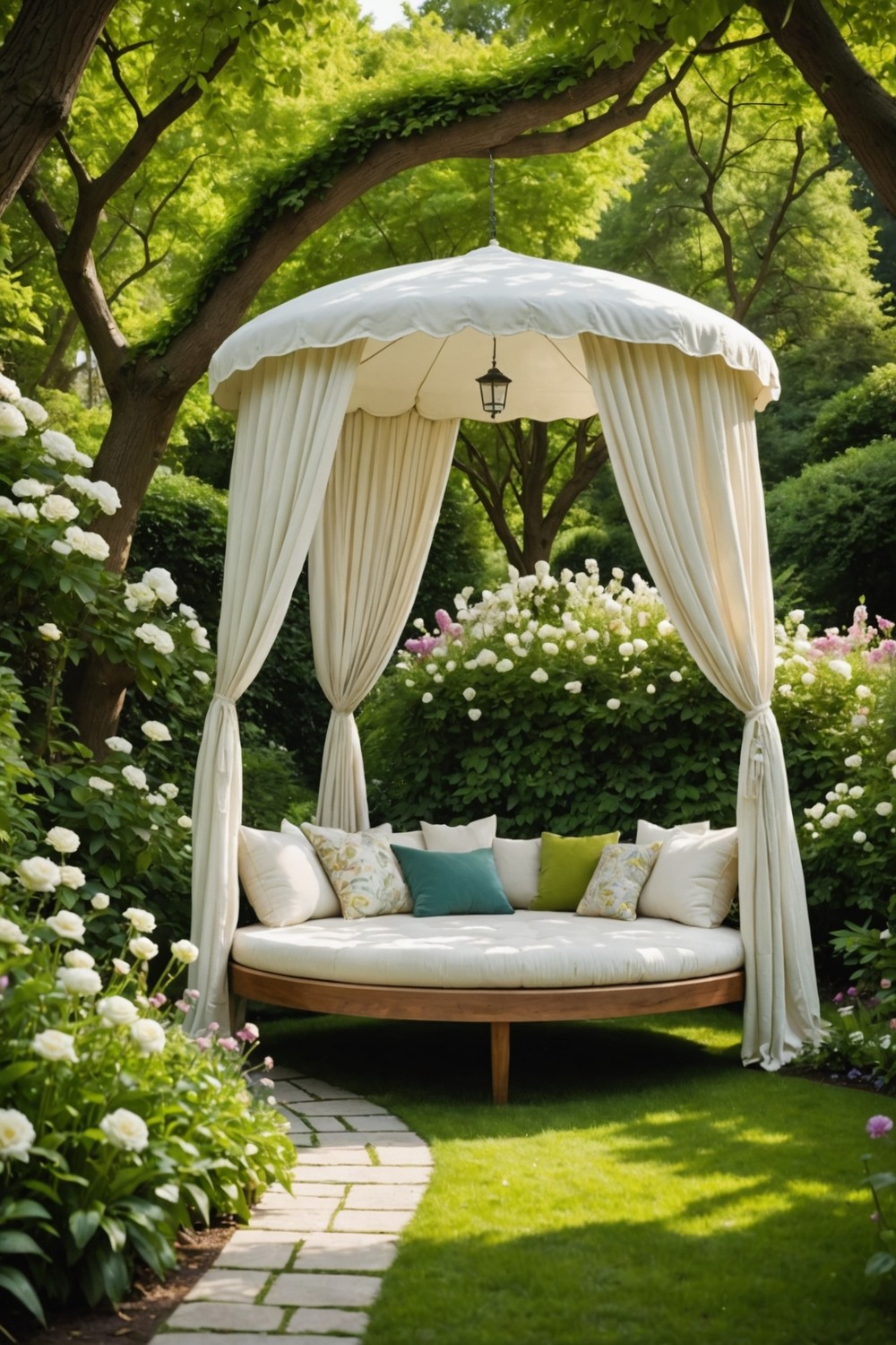 Floating Daybed with Soft Cushions and Canopy